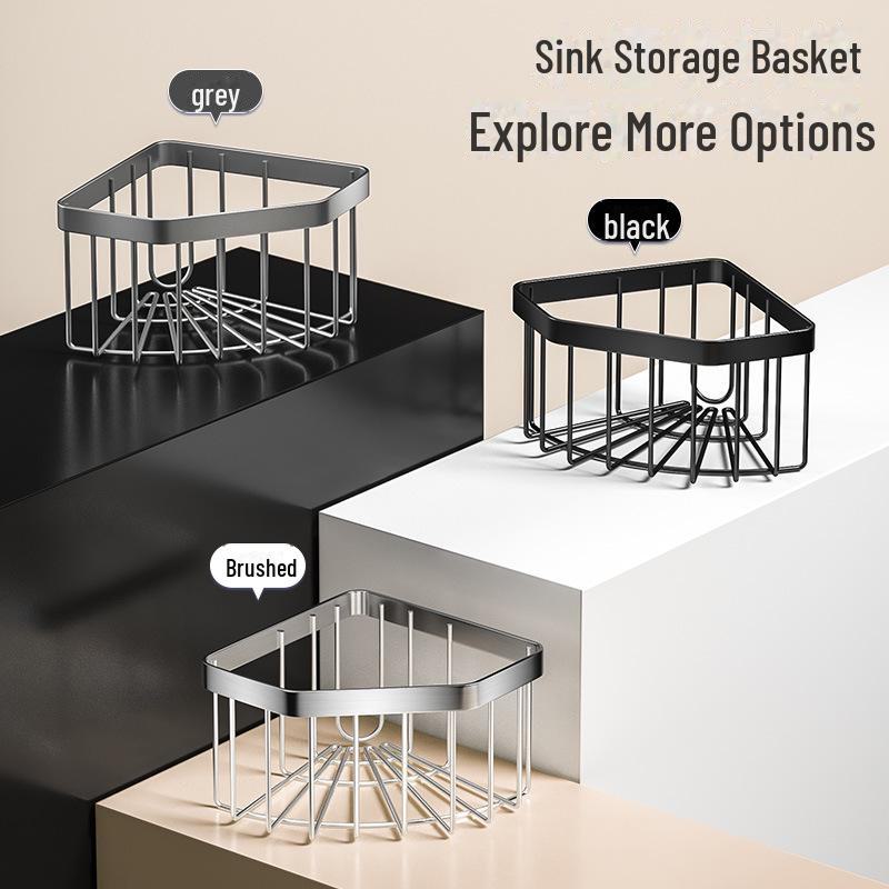 Eckschwammhalter aus Edelstahl – stanzfreies dreieckiges Waschbecken- und Badezimmerregal