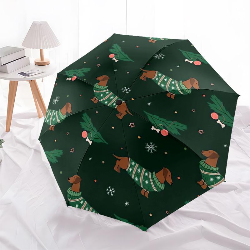 1pc Christmas Dachshunds in Sweaters Umbrella with Plastic Handle,Suitable for All Seasons UmbrellaPT467