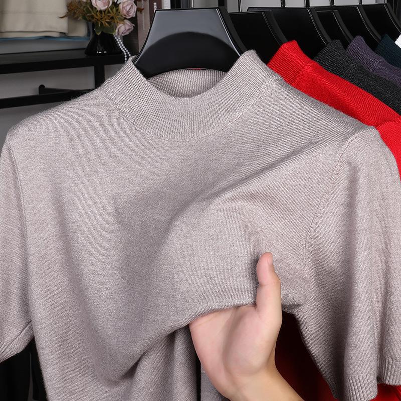Men'S Short-Sleeve Sweater, Half-Turtleneck Sweater, Thin Pullover Half-Sleeve, Middle-Aged And Young Men'S Knit T-Shirt