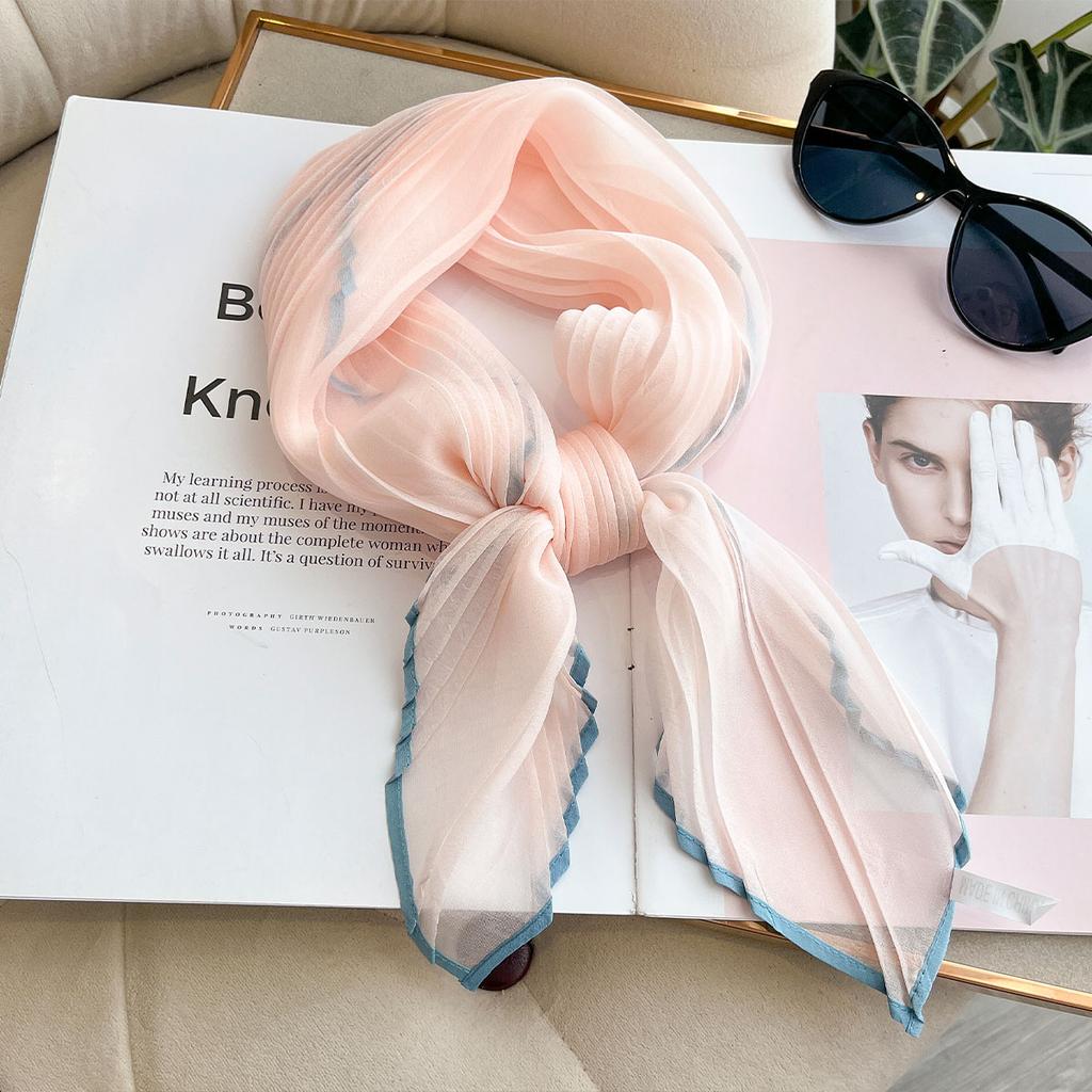 Women Pleated Satin Solid Scarf Headscarf Neckerchief Square Shawl Hair Tie Band HandKerchief Satin Foulard Scarves Decorative