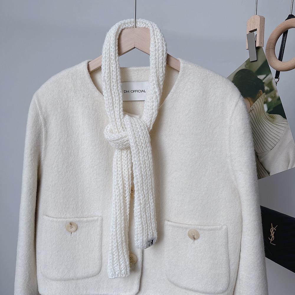 

Imitation Cashmere Wool Knitted Scarves Solid Color Winter Scarves Fashion Narrow Long Scarf білий