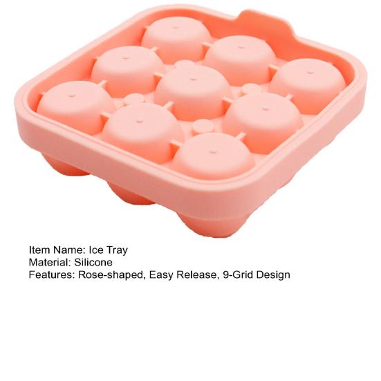 Rose Silicone Ice Cube Tray 9-Cavity Ice Mold for Whiskey & Cold Drinks Easy Release Non-Stick BPA-Free Mold for Chocolate Candy Jelly DIY Soap