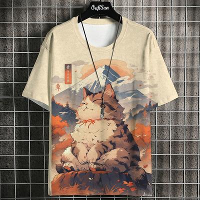 Dames T-shirt Zomer Casual Korte Mouw T-shirts 3D schattige kitten Print Cartoon Kat Vrouw O Hals Pullover Oversized Kleding