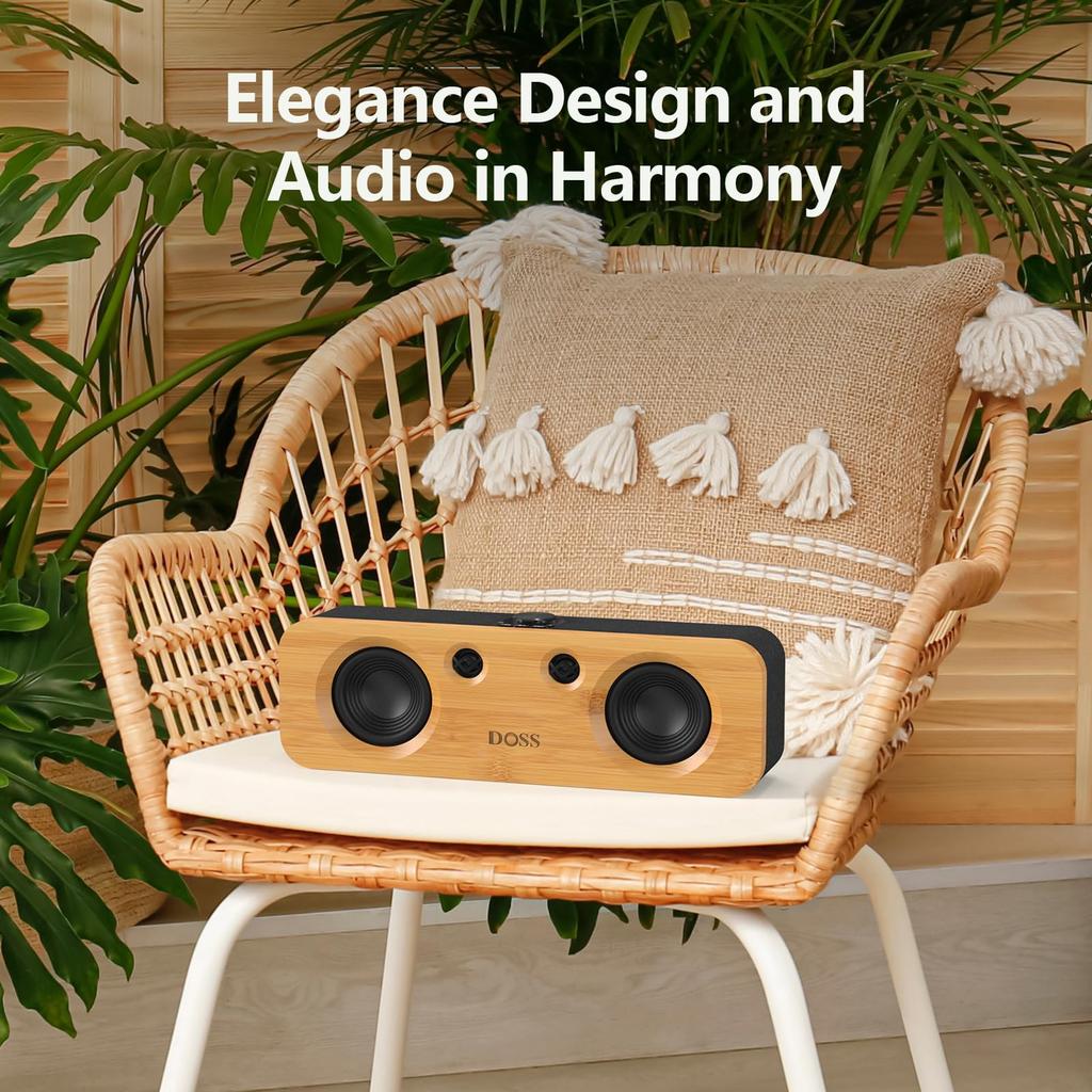 DOSS SoundBox H200 Bluetooth 50W Powerful 35 Hours Wireless Stereo High Portable Dual DSP Deep Coaxial Suitable for Speaker, Bamboo, Sound, Playback,