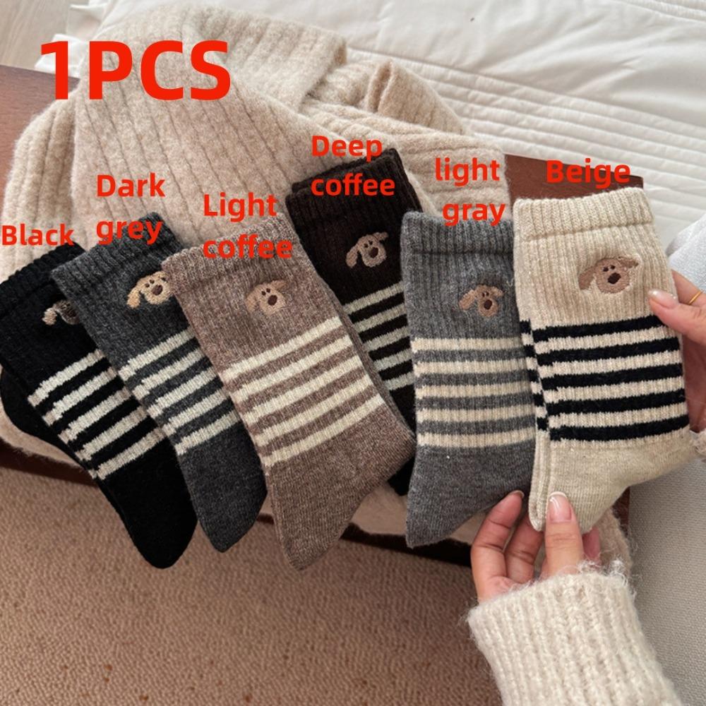 

Cute Embroidered Stripes Mid-Tube Socks Thicken Pile Socks New Snow Boot Socks Autumn Winter 1PCS света кофе