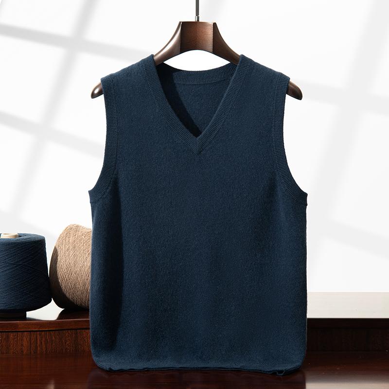 100% kasjmier heren mouwloos business casual effen kleur gebreide trui vest los Trek V-hals Tops T-shirts basic Jumper