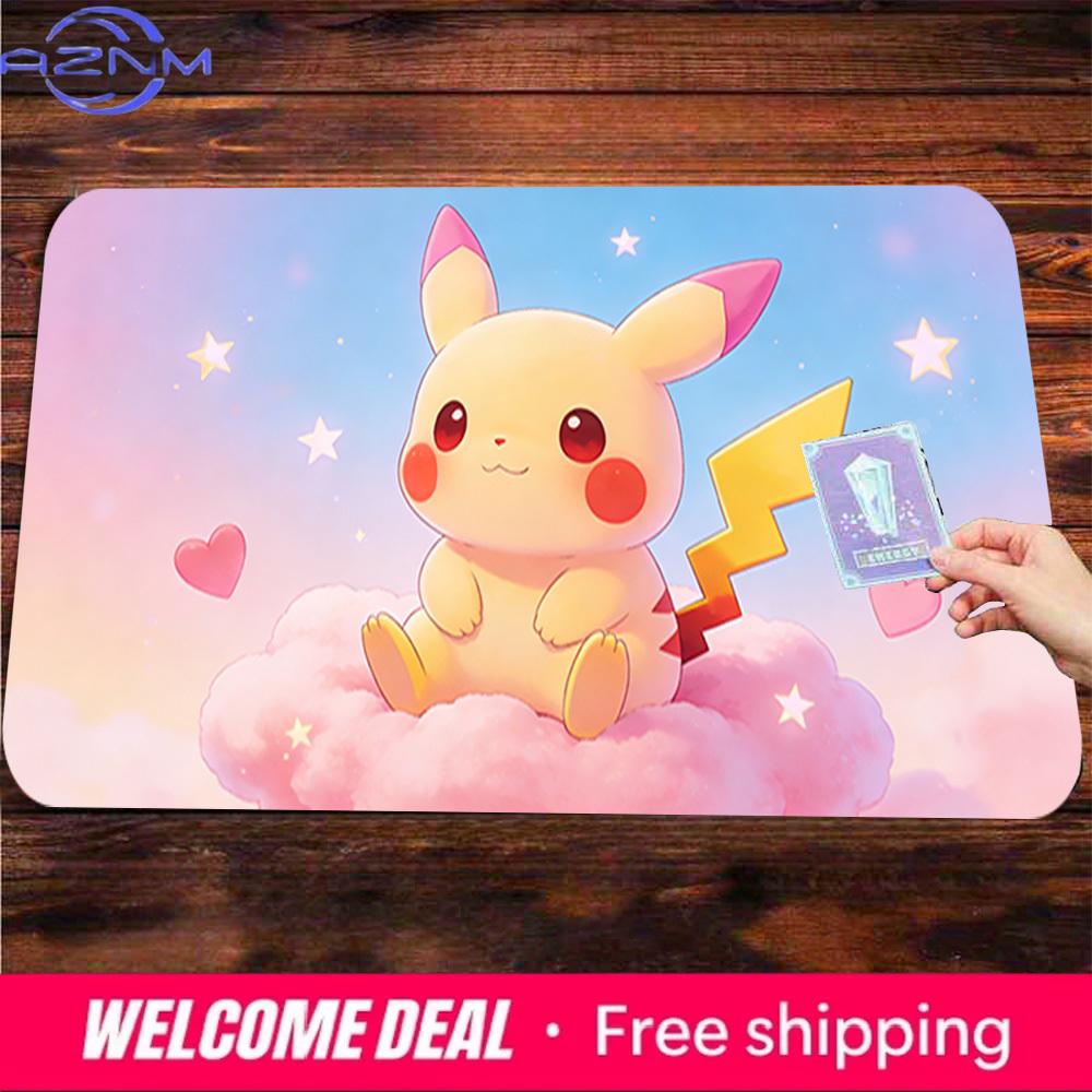 Cute PinkEared Pikachu on Cloud Gaming Desk Mat NonSlip Washable Mouse Pad 30x80x0.2cm