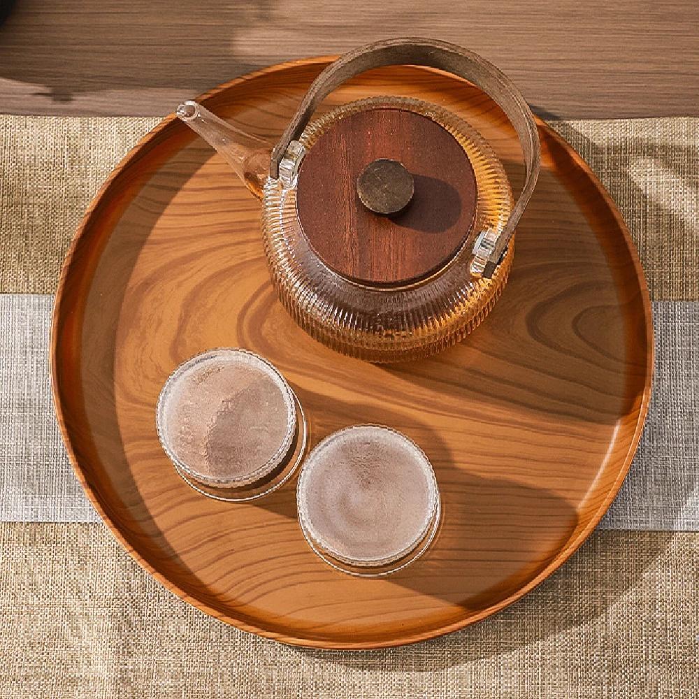 Food Tray Breakfast Dinner Vintage Round Serving Tray Imitation Wood Platte Tea Bathroom Organize Multi Purpose Storage Trays