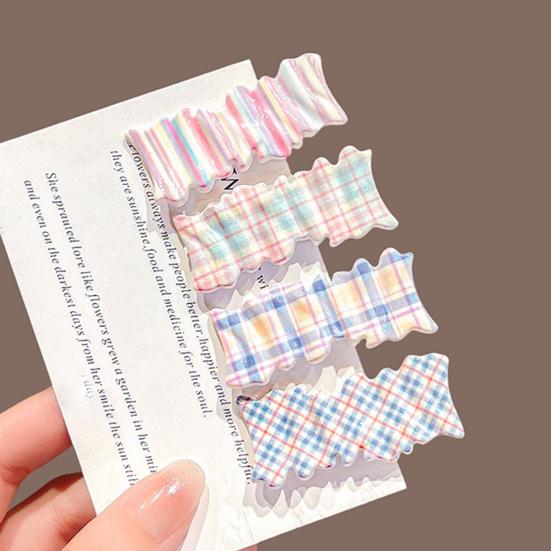 4Pcs Girl Hairpin Macaron Color Plaid Pattern Wavy Design Hair Clip Strong Clamping Force Hair Clip Hair Accessories