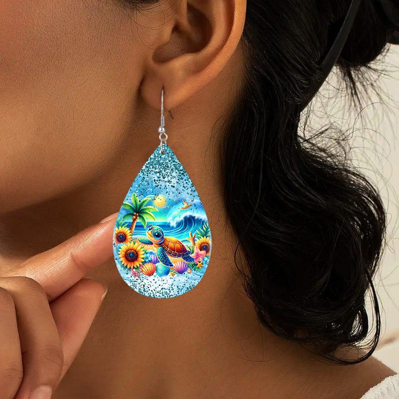 Ocean Style Coconut Tortoise PU Leather Earrings Fashion Earrings Holiday Gifts for Friends Party Fashion Accessories Elegant Earrings Party Earrings