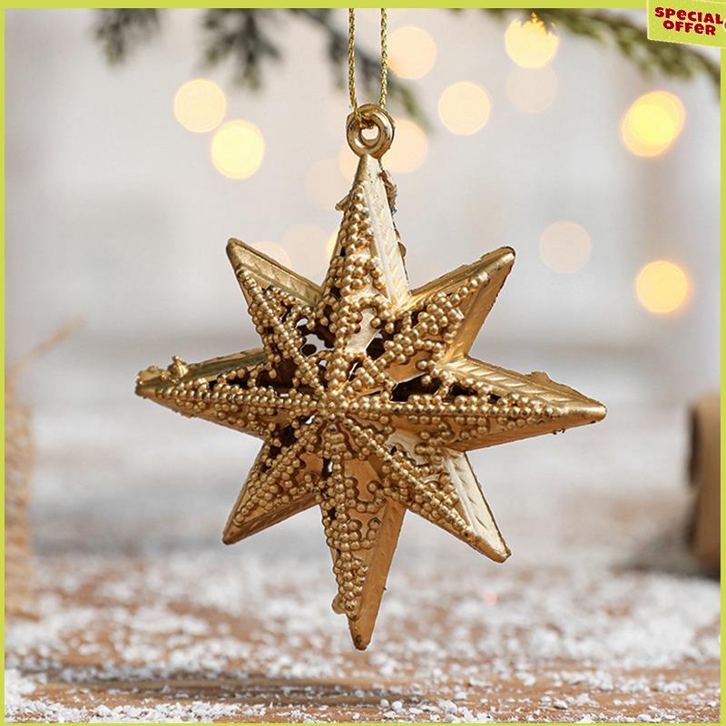 

A34R 1Set Christmas Ornaments Gold Party Supplies Flash Hanging Stars Retro Christmas Trees Decoration Plastic золотий