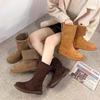 Winter New Martin Boots Flat-bottomed Casual Two-wear Velvet Warm Snow Boots Medium Cotton Boots