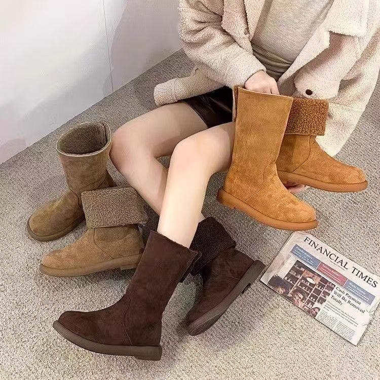Winter New Martin Boots Flat-bottomed Casual Two-wear Velvet Warm Snow Boots Medium Cotton Boots
