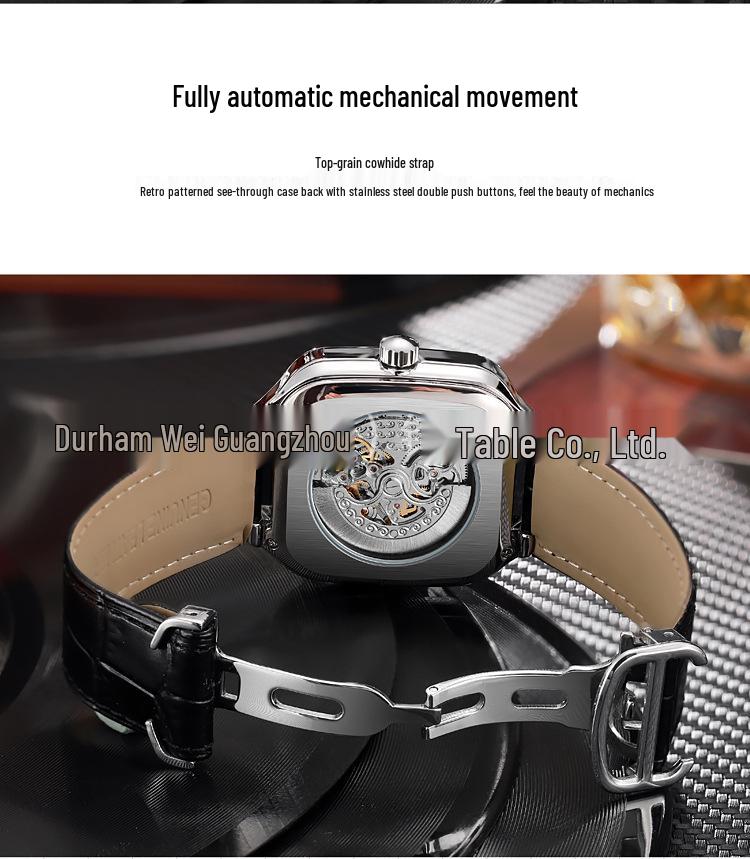 Durham Wei Men's High-End Automatic Mechanical Watch: Waterproof, Luminous, Hollow Design.