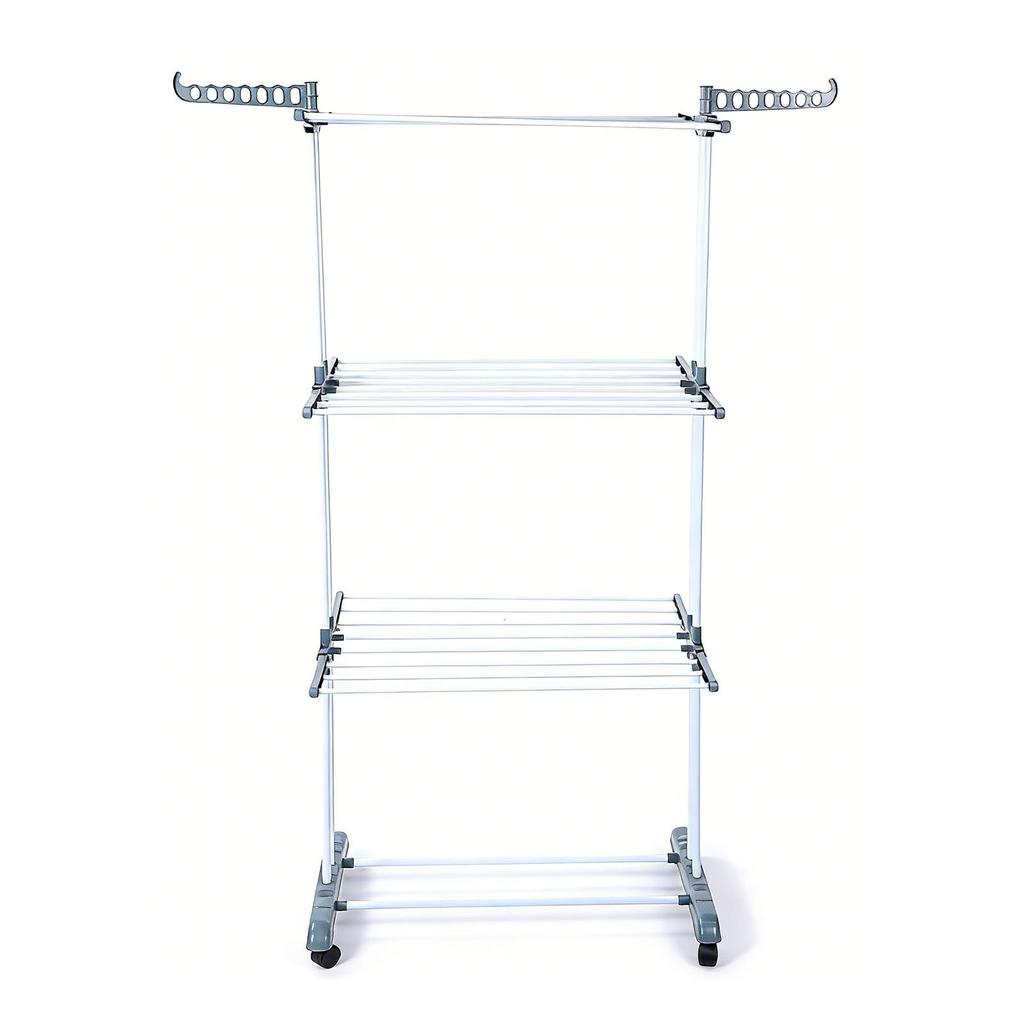 Laundry Drying Rack Multifunctional Movable 3 Layers Space Saving Foldable Clothes Horses Rack