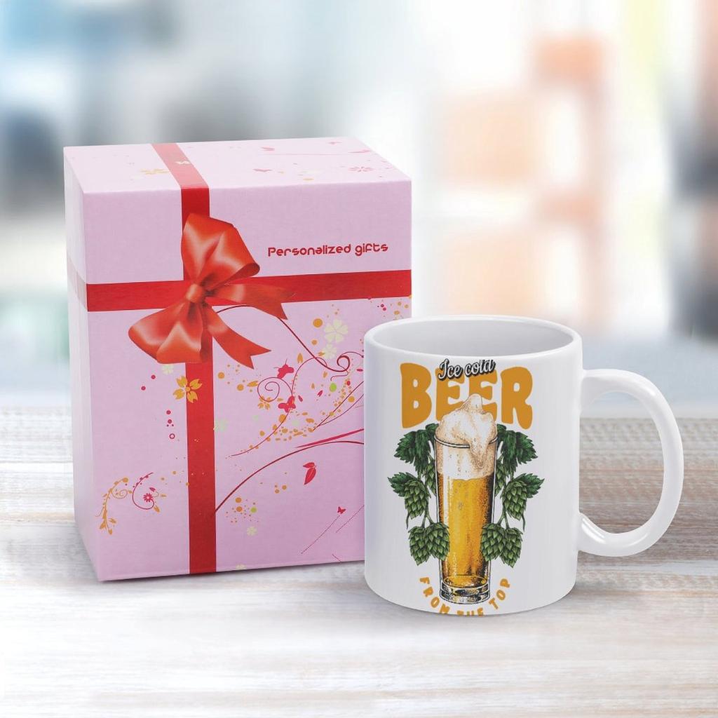 1pc 11oz Double-Sided Printed Mug for Beer Enthusiasts, Smooth Ceramic Cup, Fun and Practical Gift for Friends