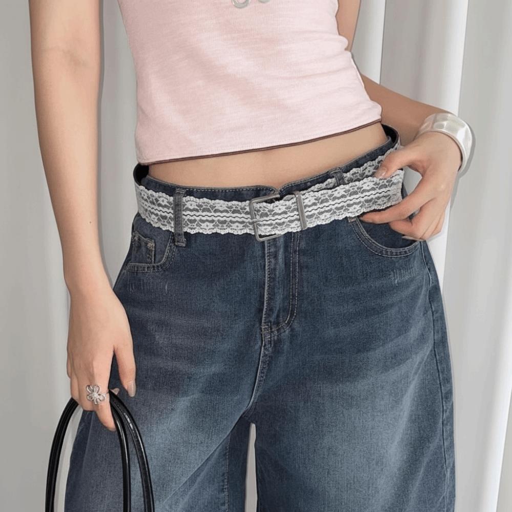 Beautiful Lace Waist Belt Leather Jeans Belts Elegant Lace Waistband for Women Skirts and Jeans
