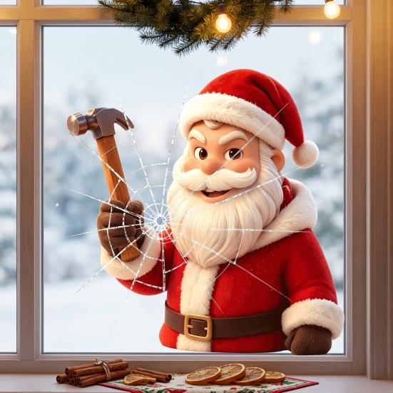Holiday Theme Wall Stickers Christmas Santa Claus Static Glass Sticker, Removable Window Reusable PVC Festive Decorations Clings for Living