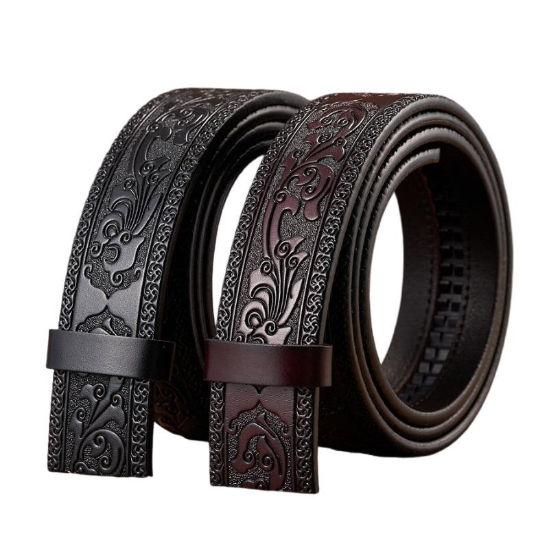 Domineering Tang grass pattern engraved men's automatic imitation copper buckle belt, personalized