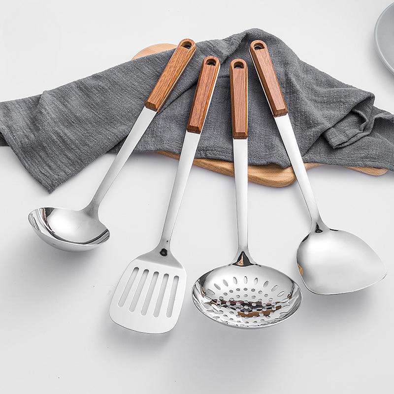 HANYANG Stainless Steel Stir-fry Spatula Large Soup Spoon Thickened Handle Spatula Cookware