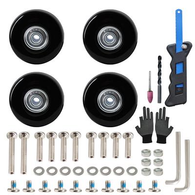 Suitcase Tire Replacement Kit, Set of 4, Silent Wheel Repair Kit for Carry-on Bags, DIY Replacement, Includes Saw (Black, 50mm Wheel Diameter)