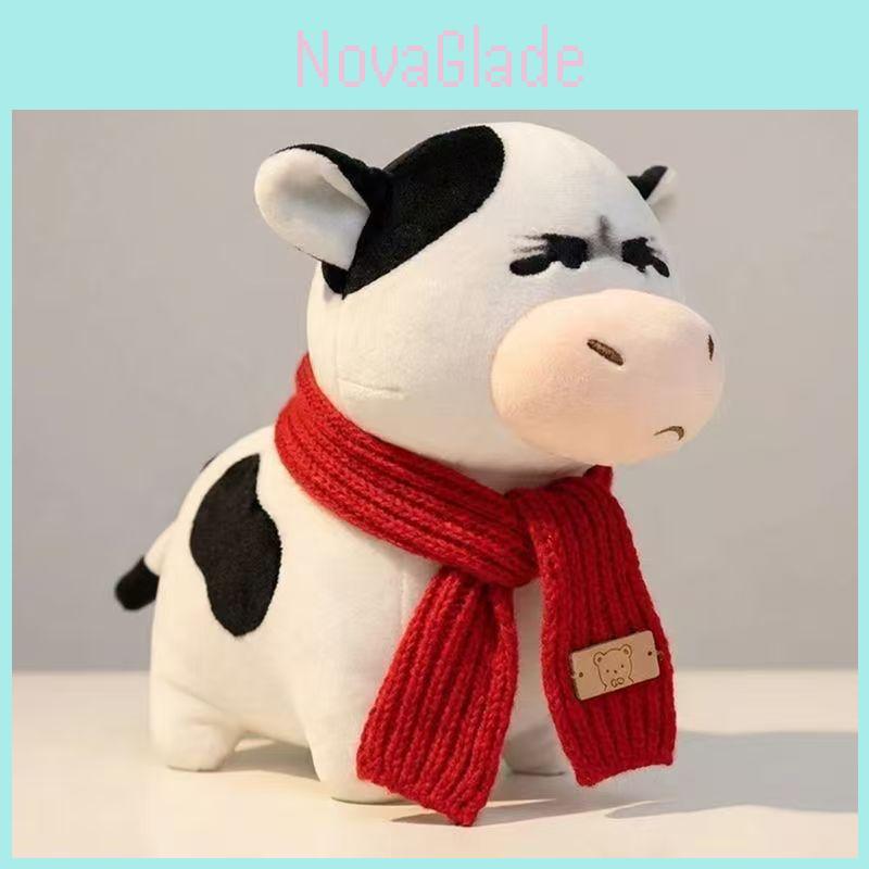 Cute Grassland Cow Plush Toy With Red Scarf For Kids And Adults Gifts