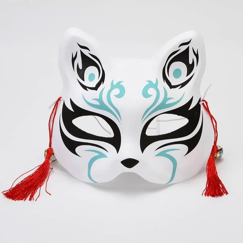 Hand-Painted Anime-Style Cat and Fox Half-Face Mask for Men and Women