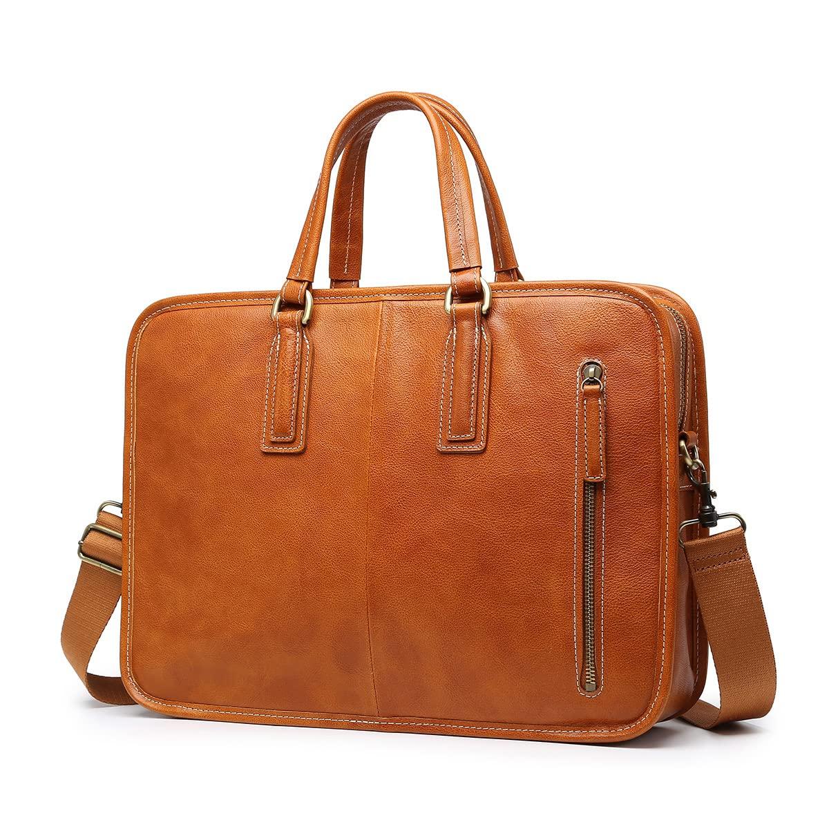 

AKIYAMA Genuine Leather Business Bag for Men, Waterproof Briefcase, A4 Size, 14-inch Capacity, Laptop Compatible, Perfect for Job Hunting, Business