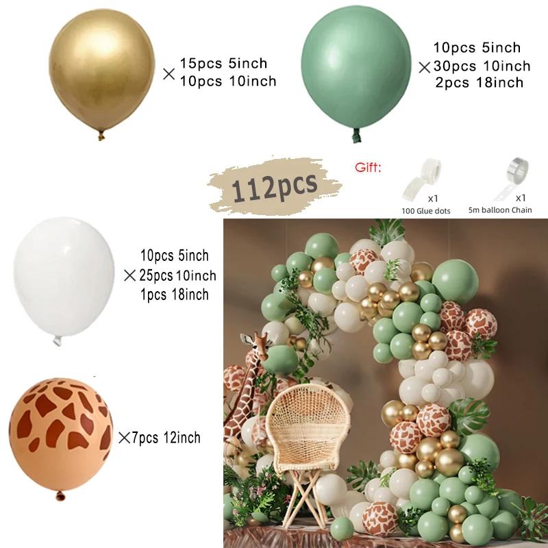 Sage Green Brown Wildlife Themed Balloon Garland Arch Kit Deer Print for Jungle Safari Kid Birthday Baby Shower Party Decoration
