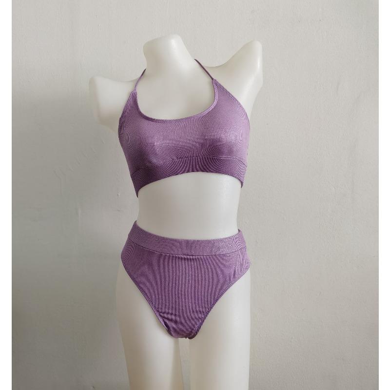 Pit strip U-shaped high waist neck strap bikini sexy vacation hot spring women s swimwear low price S фиолетовый
