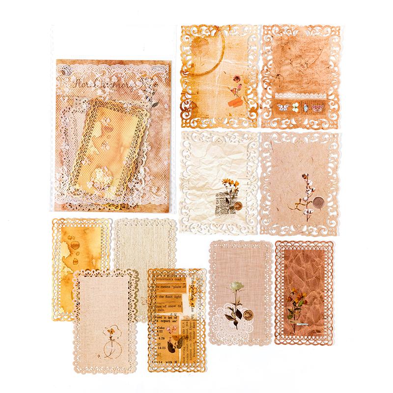 

10 pcs Vintage Broken flower hollowed out lace paper Decorative Diy Scrapbooking Diary Album junk journal Collage material