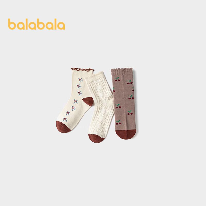 Balabala Girls  Autumn Jacquard Mid-Calf Socks (3-Pair Pack) 100