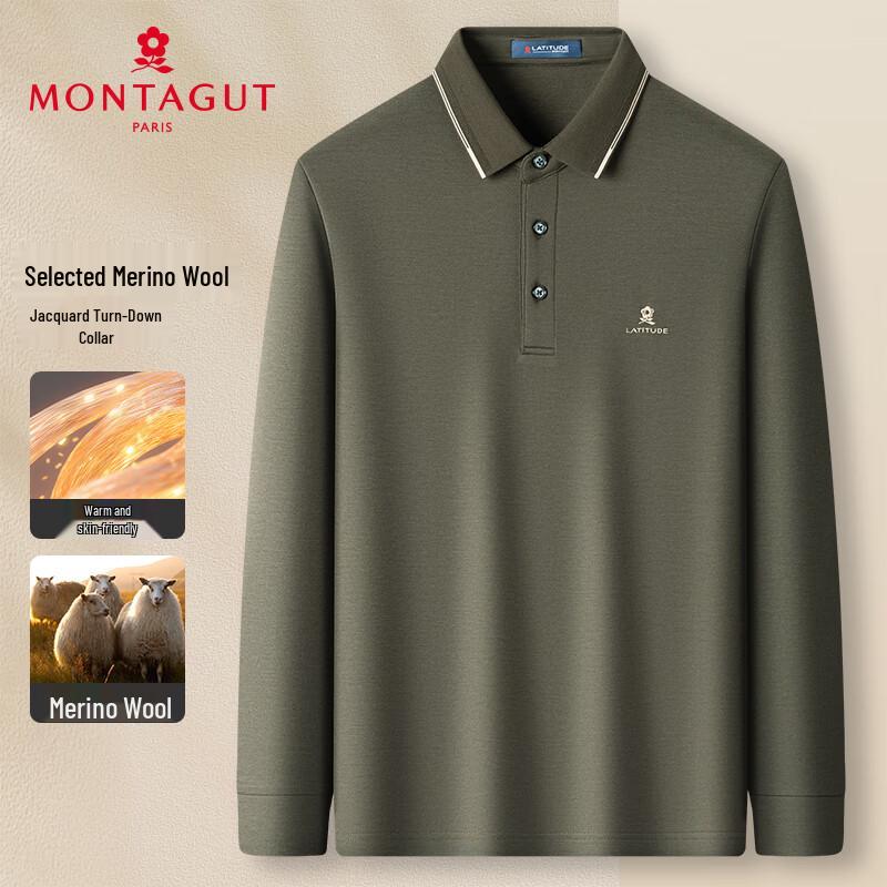 

MONTAGUT Men s Wool Blend Jacquard Long-Sleeve Polo Shirt 54
