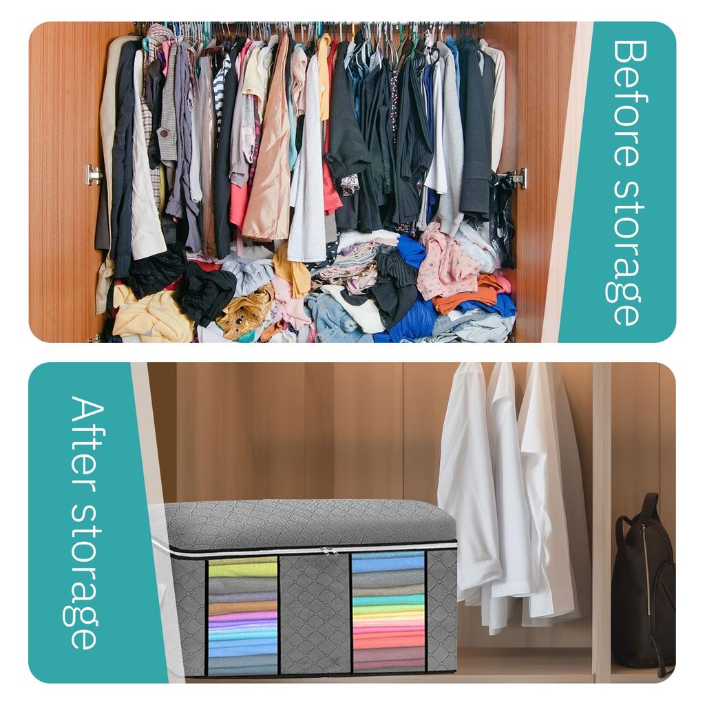 90L Large Storage Bags, Foldable Closet Organizer And Storage Bags With Handles, Thick Fabric For Blankets, Quilts, Clothes, Bedding