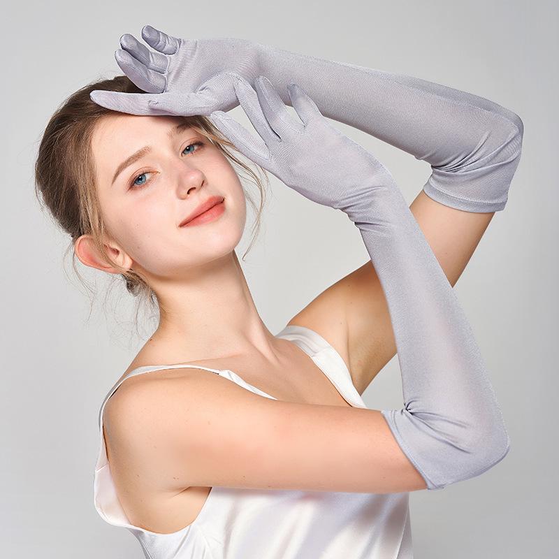 Yu Yue Mulberry Silk Sun Protection Arm Sleeves for Women - Long, Solid Color Driving Gloves