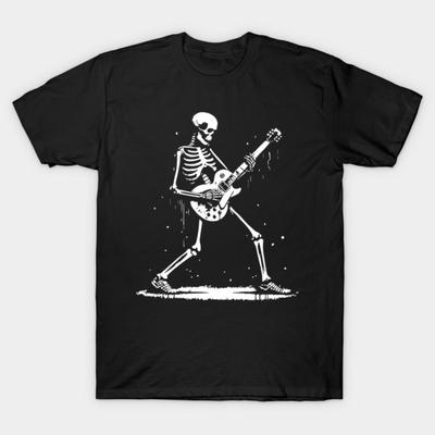 Asian Size Cotton Unisex Tshirt Print T-shirt Skeleton Plays Rock N Roll T-shirt No-Cut Print Regular Fit