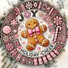 8" Pink Christmas Gingerbread Wreath Metal Wall Decor Sign For Holiday Home Kitchen Party
