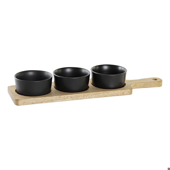 Plateau apéritif - DKD Home Decor - Acacia et grès - Noir/beige - 38 cm - 12 unités