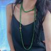 Retro Spinach Green Extended Quartzite Sweater Chain Female, Original Handmade, Simulated Dry Green Necklace