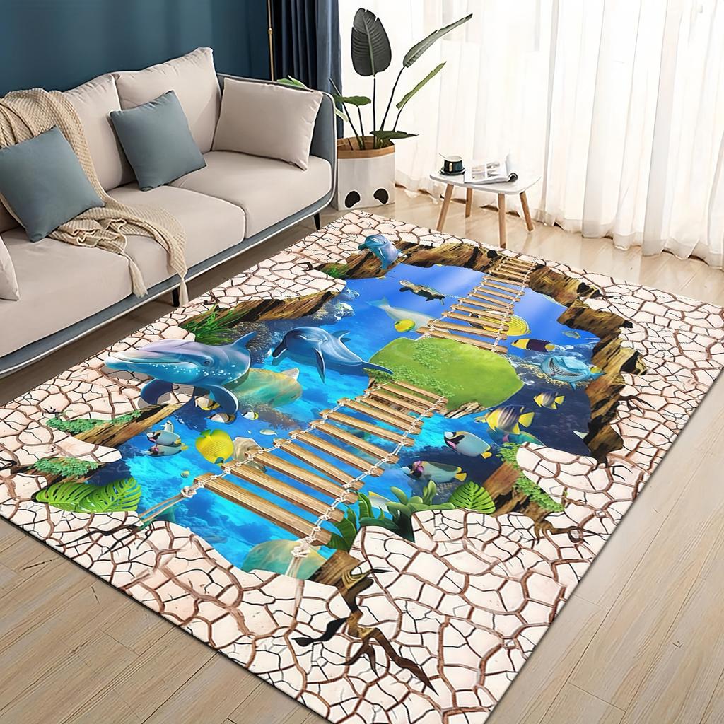 27 Style 3D Illusion Pattern Hallucination Underwater Dino Carpet Rug for Living Room Bedroom Home Sofa,kids Non-slip Floor Mat