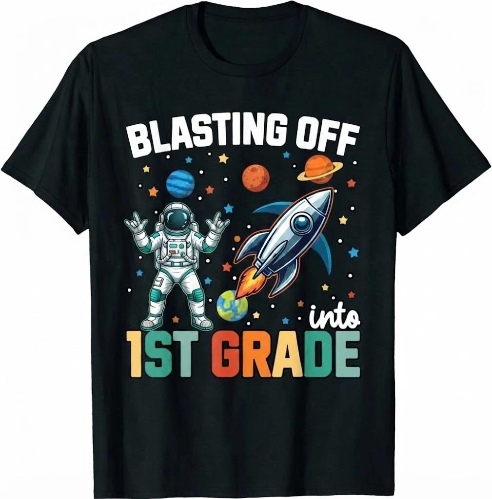 Blasting Off Into 1st Grade Boys First Day First Grade Kids T Shirt S