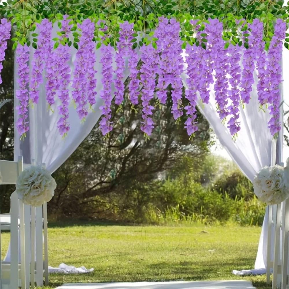 10PCS Realistic Artificial Wisteria Hanging Flower Built-in Iron Wire Fake Wisteria Flower  Hotel