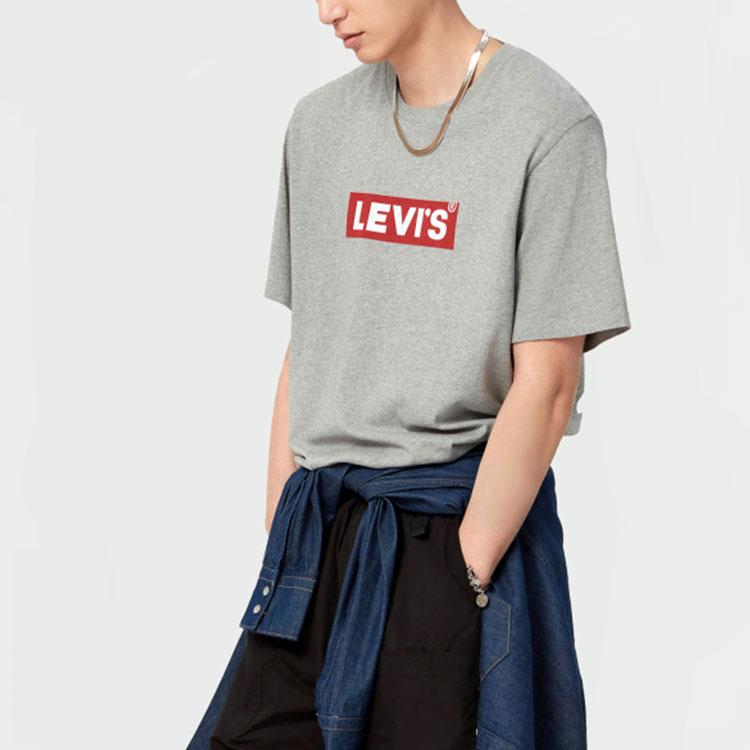 Levis Color Block Logo Printed Round Neck Short Sleeve T-Shirt Men Tops Gray 16143-0435