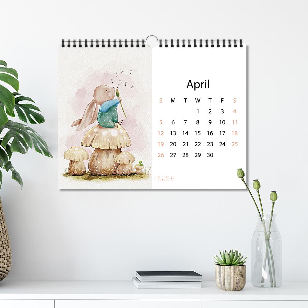 1pc 2026 Hand-Drawn Peter Rabbit Calendar, 12 Unique Illustrations,Monthly Planner, Perfect Gift for Birthdays & Christmas