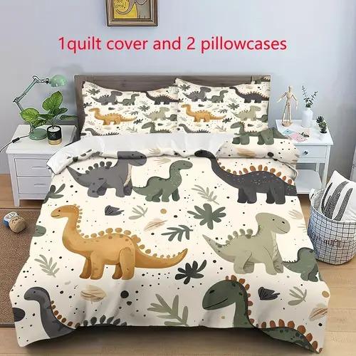 Cartoon Dinosaur Duvet Cover Bedding Decoration With Cartoon Dinosaur Pattern Suitable For Children Kids And Adults Warm Soft
