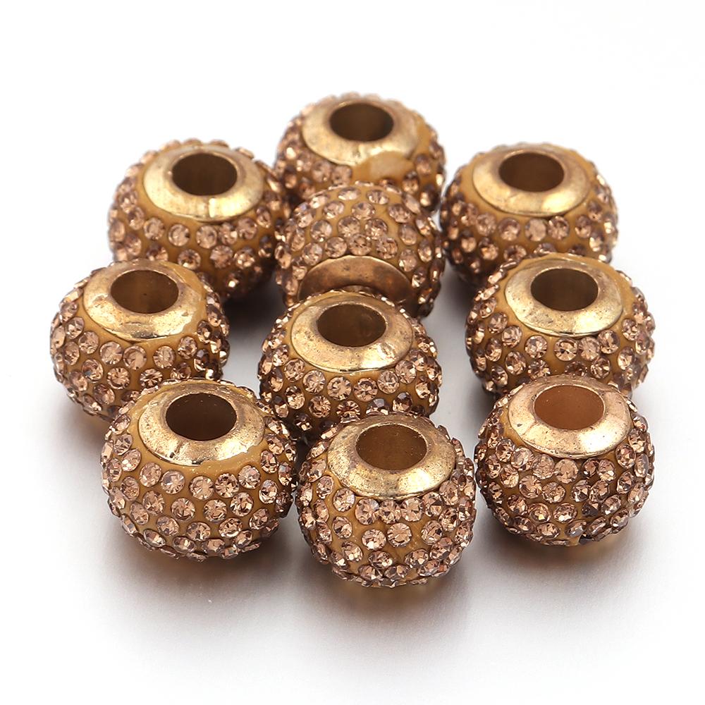 10pcs/lot 14mm Shambhala Rhinestone Beads Colorful Big Hole Loose Spacer Beads For DIY Charms Bracelet Necklace Jewelry Supplies