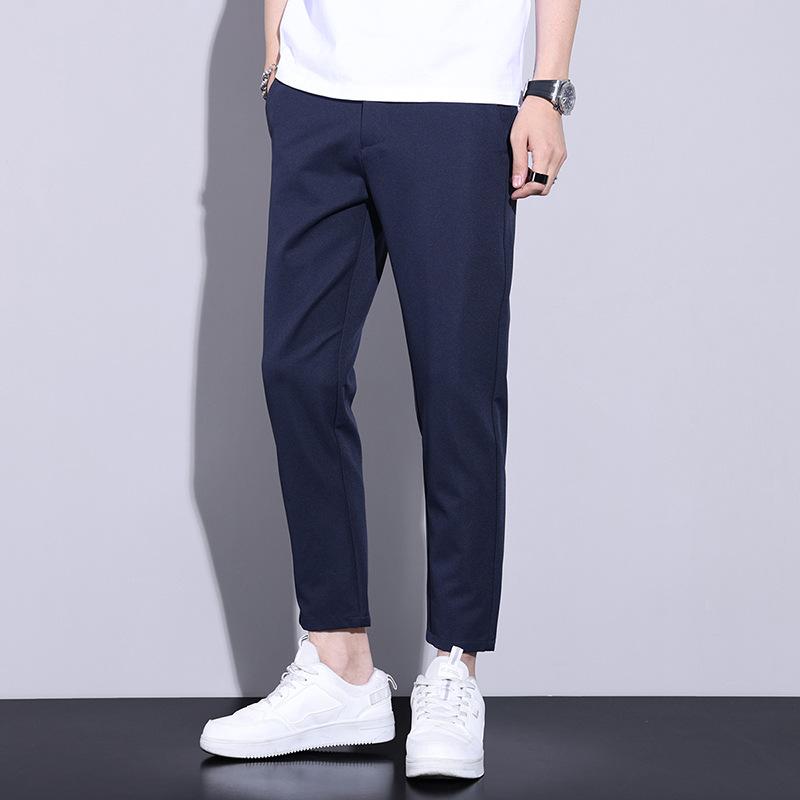Solid Color Slim Nine-point Pants for Men Korean Style Trendy Light Business Men's Pants Versatile Small Trousers Casual Pants for Men