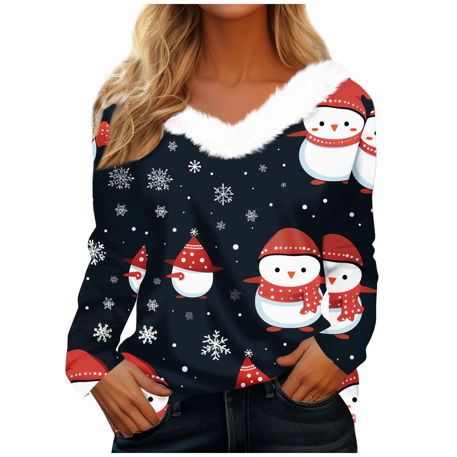 

Жіночі сорочки з довгим рукавом Різдвяні футболки з принтом Блузки Повсякденні топи на ґудзиках Пуловер XL
