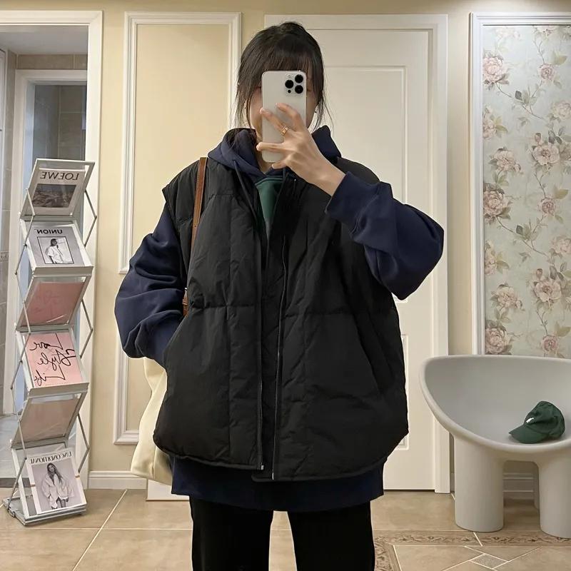 Plus Fat Sister Loose Short Cotton Vest Fashion Baseball Collar Solid Color All-match Vest Shoulder