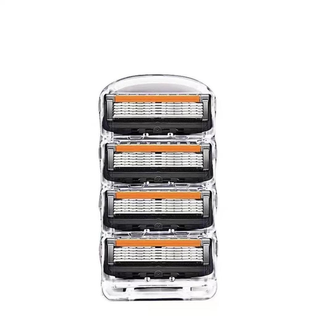 Universal Five-Layer Manual Razor with Shaving Cream, Men's 5-Blade Holder with Orange-Blue Accessories